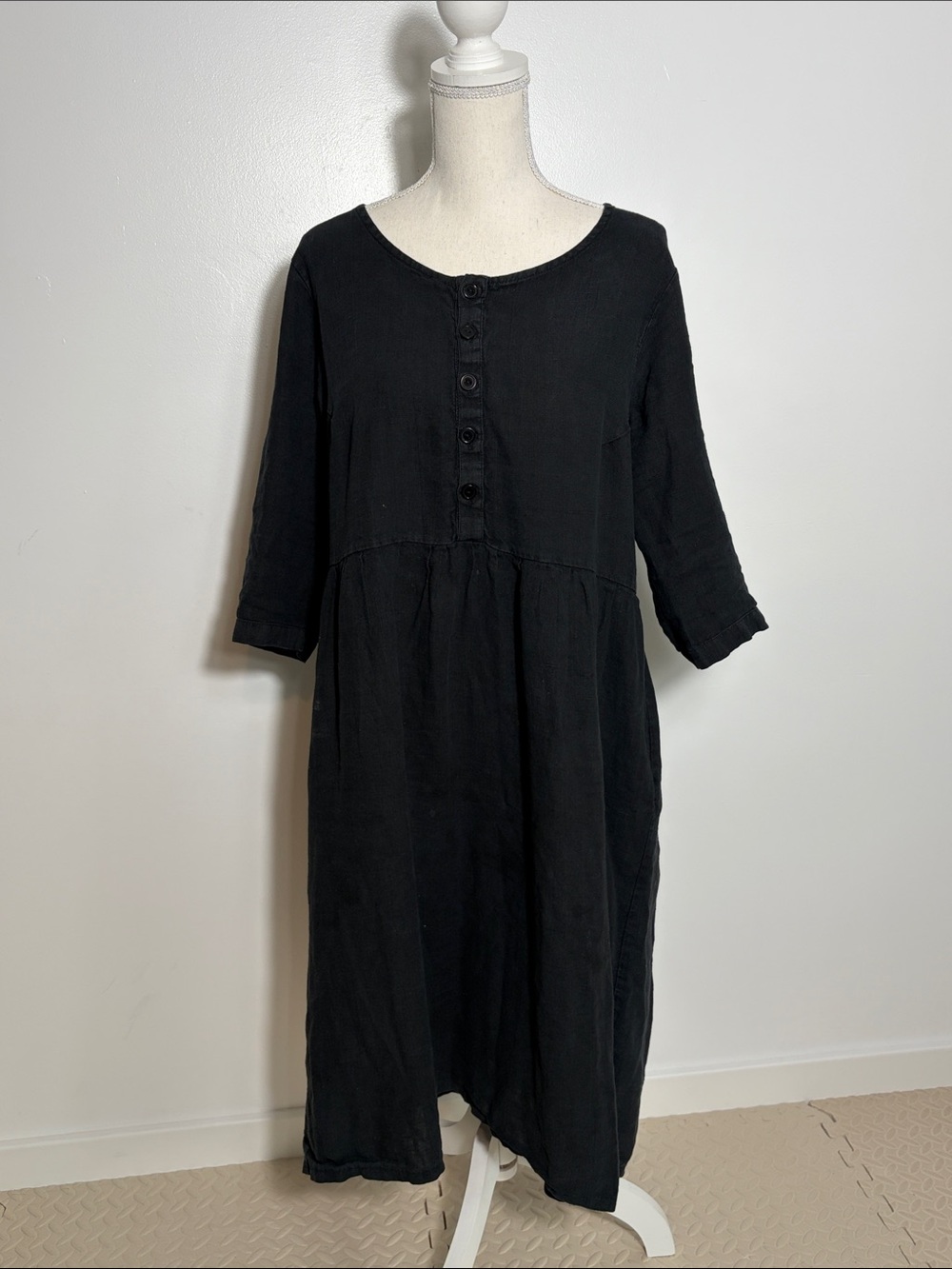 Pyne & Smith Women's Linen Black Button-Front Midi Dress XL